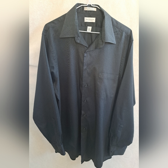 Mens Van Heusen Black Button Down Dress Shirt - Picture 1 of 8